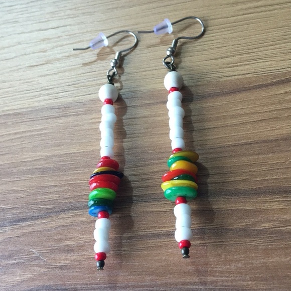 White Beaded Ladies Long Earrings, Handmade Ladies Earrings - Picture 4 of 5